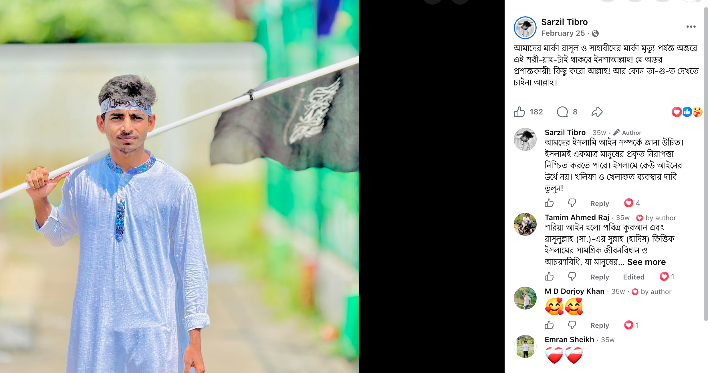 Sarzil Tibro's Facebook post holding the IS flag